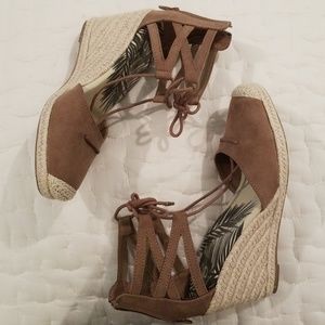 Taupe brown espadrille wedges